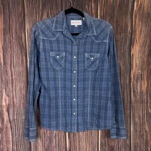 Panhandle Slim Blue Plaid Button Up Pearl Snap Western Womens Size Medium M